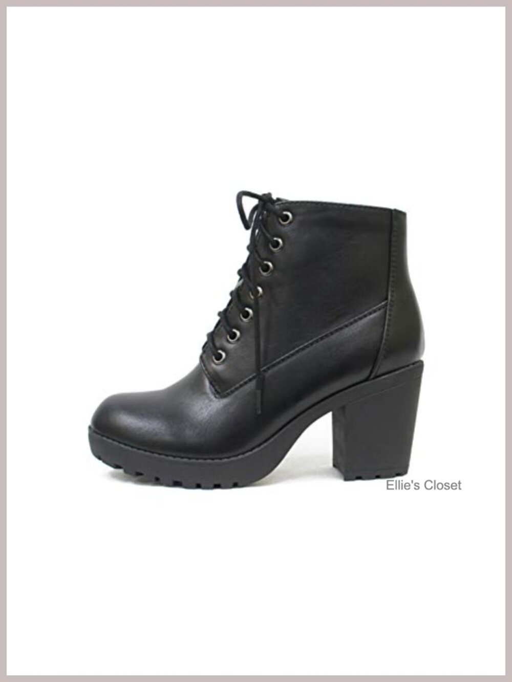 Combat Ankle Bootie Lug Sole Chunky Heel Lace Up Side Zipper